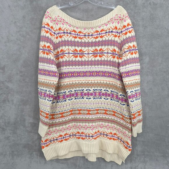 Ralph Lauren LRL Fair Isle Knit Tunic Sweater 1X Boat Neck Cream Colorful New - Picture 1 of 12